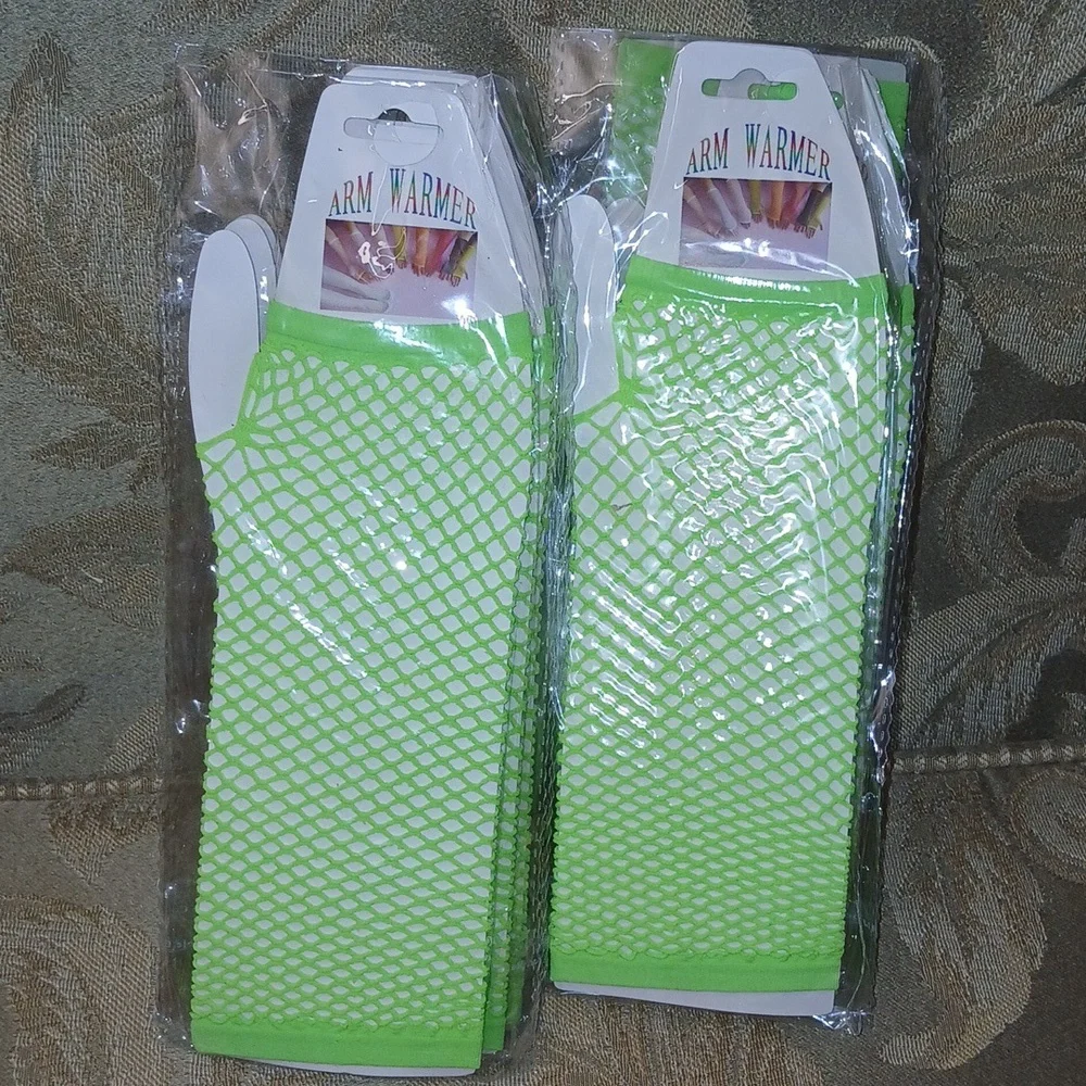 Neon Green Fishnet Arm Warmers Party favors lot of 12 NWT